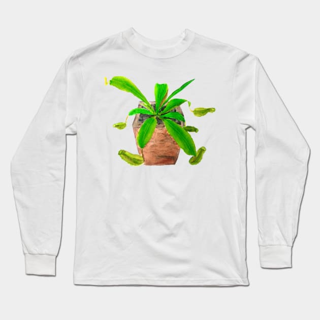 tropical pitcher plant watercolor painting Long Sleeve T-Shirt by colorandcolor